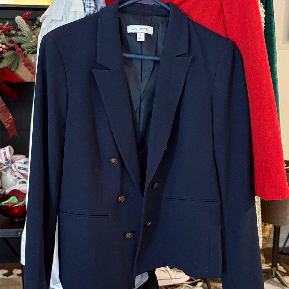Nine West Dark Blue Double-Breasted Blazer Small